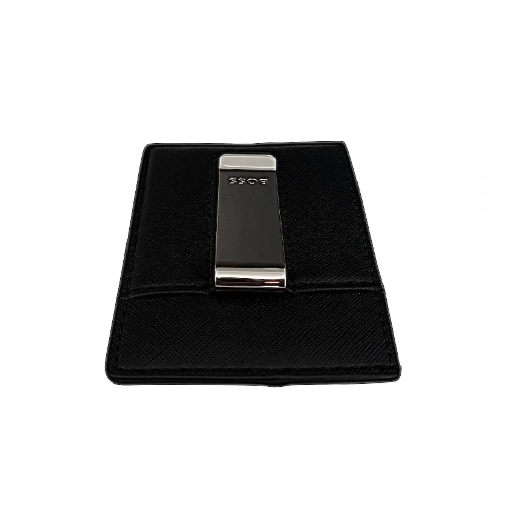 BOSS | Zair Money Clip | Black Leather Wallet | Silver Hardware | NWT